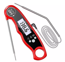 Digital meat thermometer with dual probe and long wire.