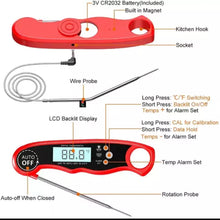 Digital meat thermometer with dual probe and long wire.